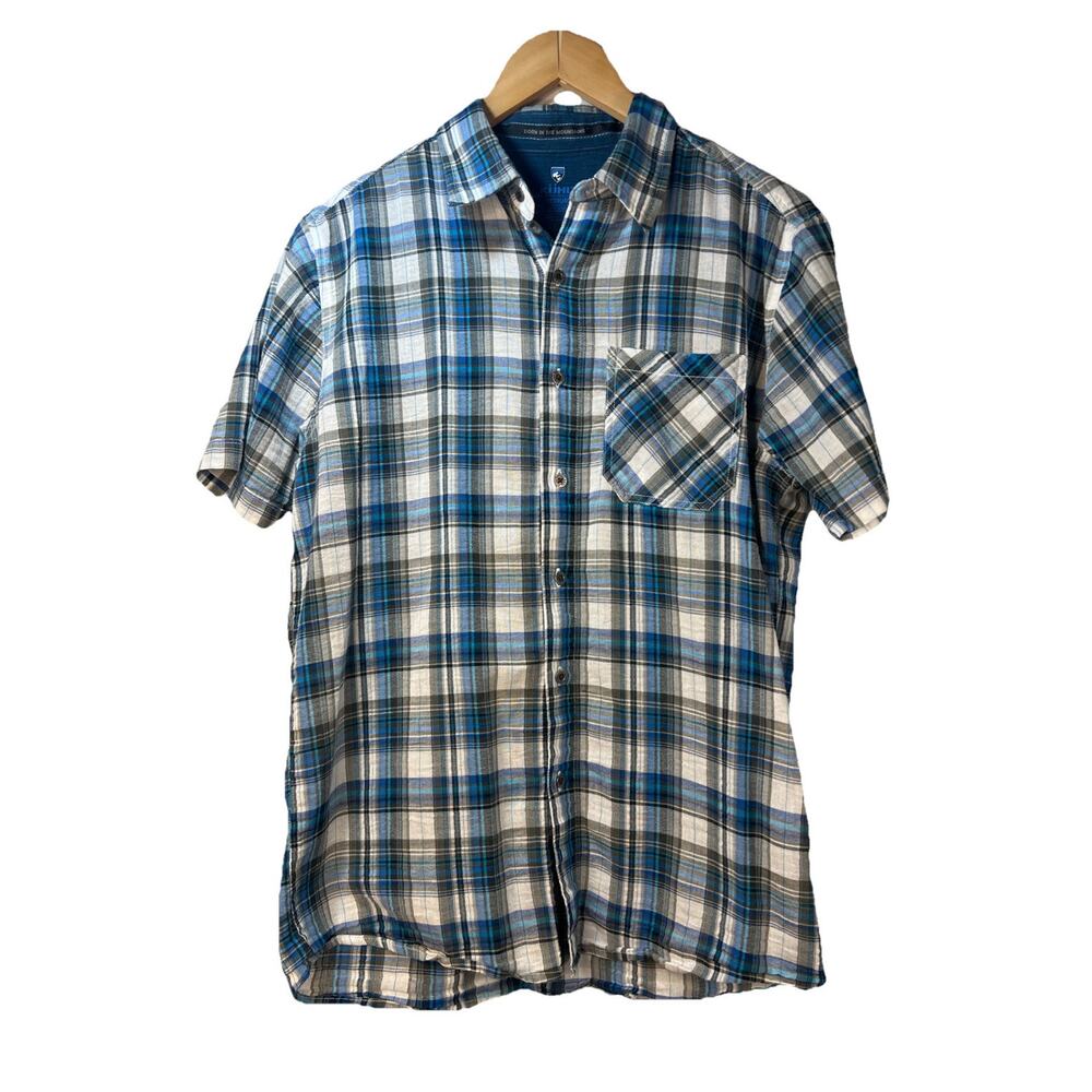 Kuhl Born In The Mountains Plaid Men’s Short Sleeve Shirt Size Medium blue